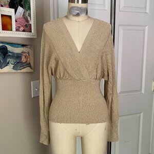 VICTORIA'S SECRET Gold metallic Stretch Knit mock wrap Y2K Dolman Shirt X-SMALL